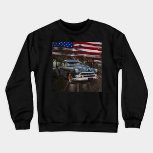 American Classic on a City Street with American Flag Crewneck Sweatshirt